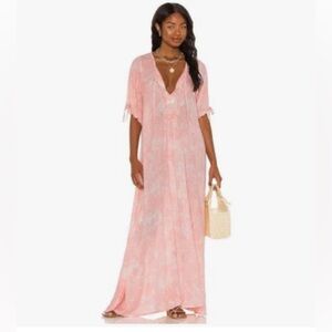NWOT Tiare Hawaii Pink Paroa Bay Tie Dye Split V-neck Drawstring Maxi - M/L